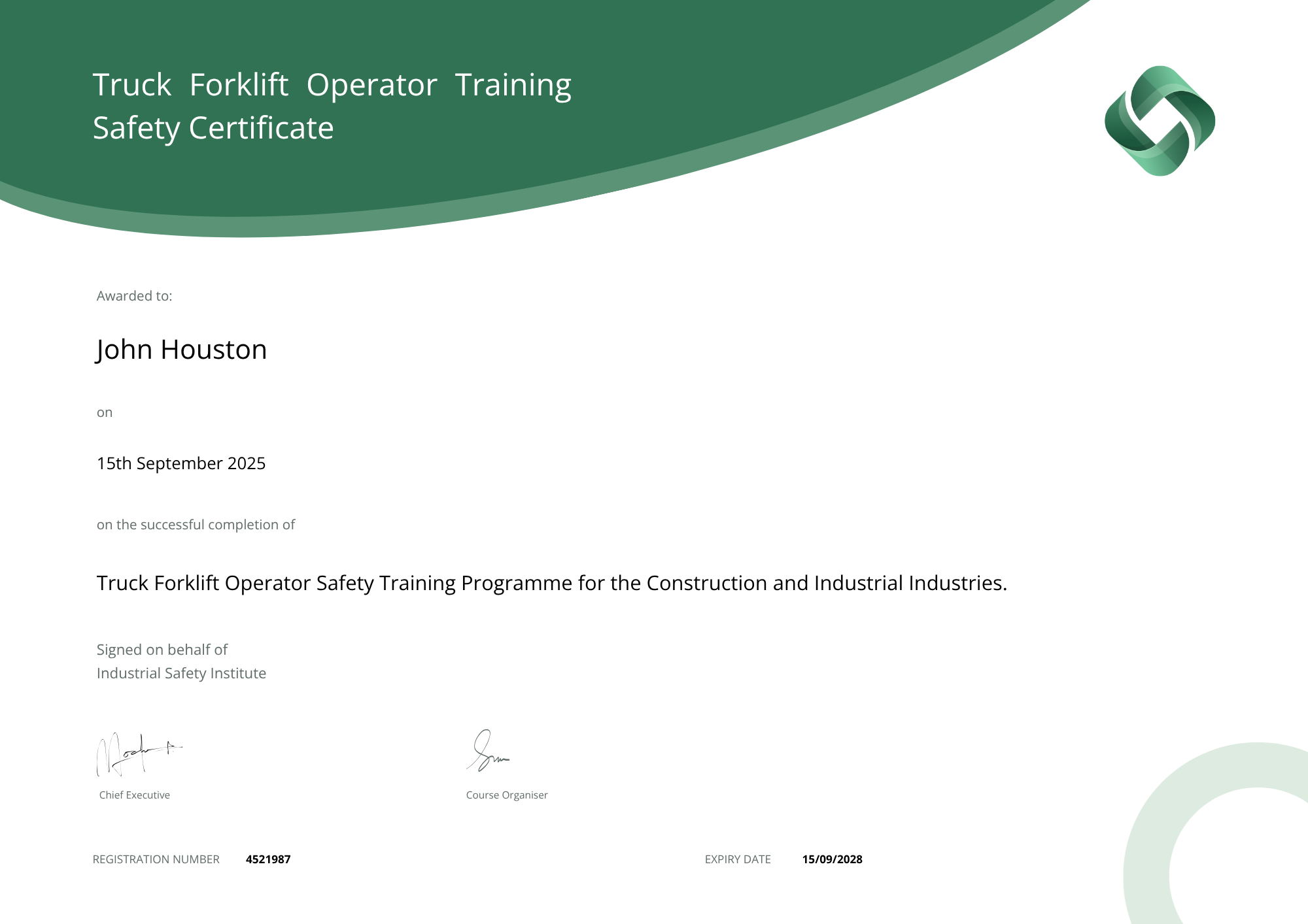 Forklift Truck Certificate Template for Operator Safety